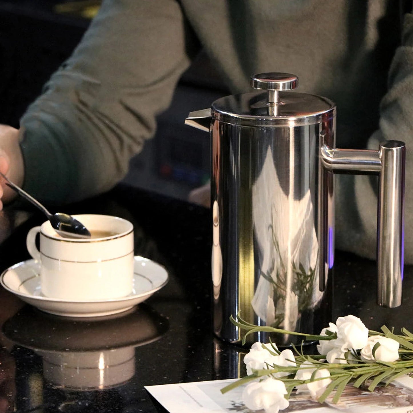 French Press Pot Filter Press Hand - made Coffee Pot Stainless Steel High Quality Double Walled Insulated 350ml/800ml/1000ml - Deems