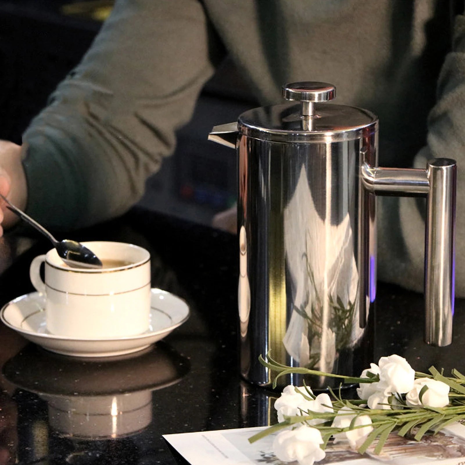 French Press Pot Filter Press Hand - made Coffee Pot Stainless Steel High Quality Double Walled Insulated 350ml/800ml/1000ml - Deems