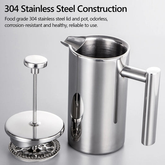 French Press Pot Filter Press Hand - made Coffee Pot Stainless Steel High Quality Double Walled Insulated 350ml/800ml/1000ml - Deems
