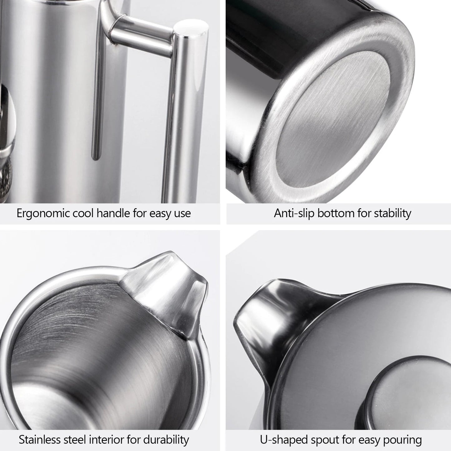 French Press Pot Filter Press Hand - made Coffee Pot Stainless Steel High Quality Double Walled Insulated 350ml/800ml/1000ml - Deems