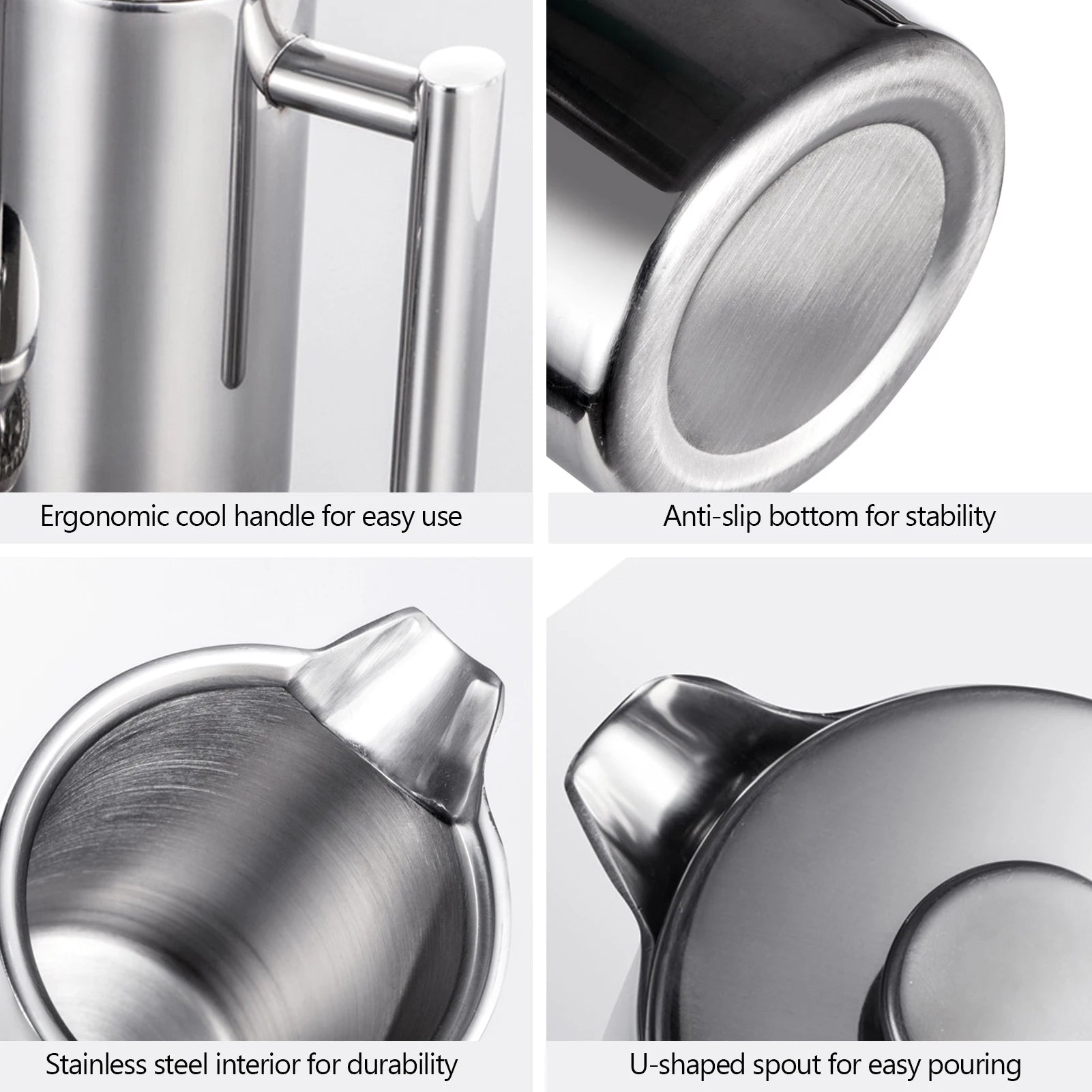 French Press Pot Filter Press Hand - made Coffee Pot Stainless Steel High Quality Double Walled Insulated 350ml/800ml/1000ml - Deems