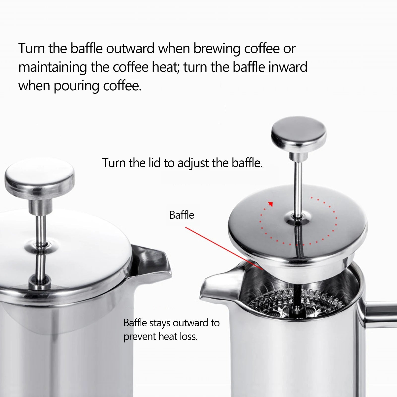 French Press Pot Filter Press Hand - made Coffee Pot Stainless Steel High Quality Double Walled Insulated 350ml/800ml/1000ml - Deems