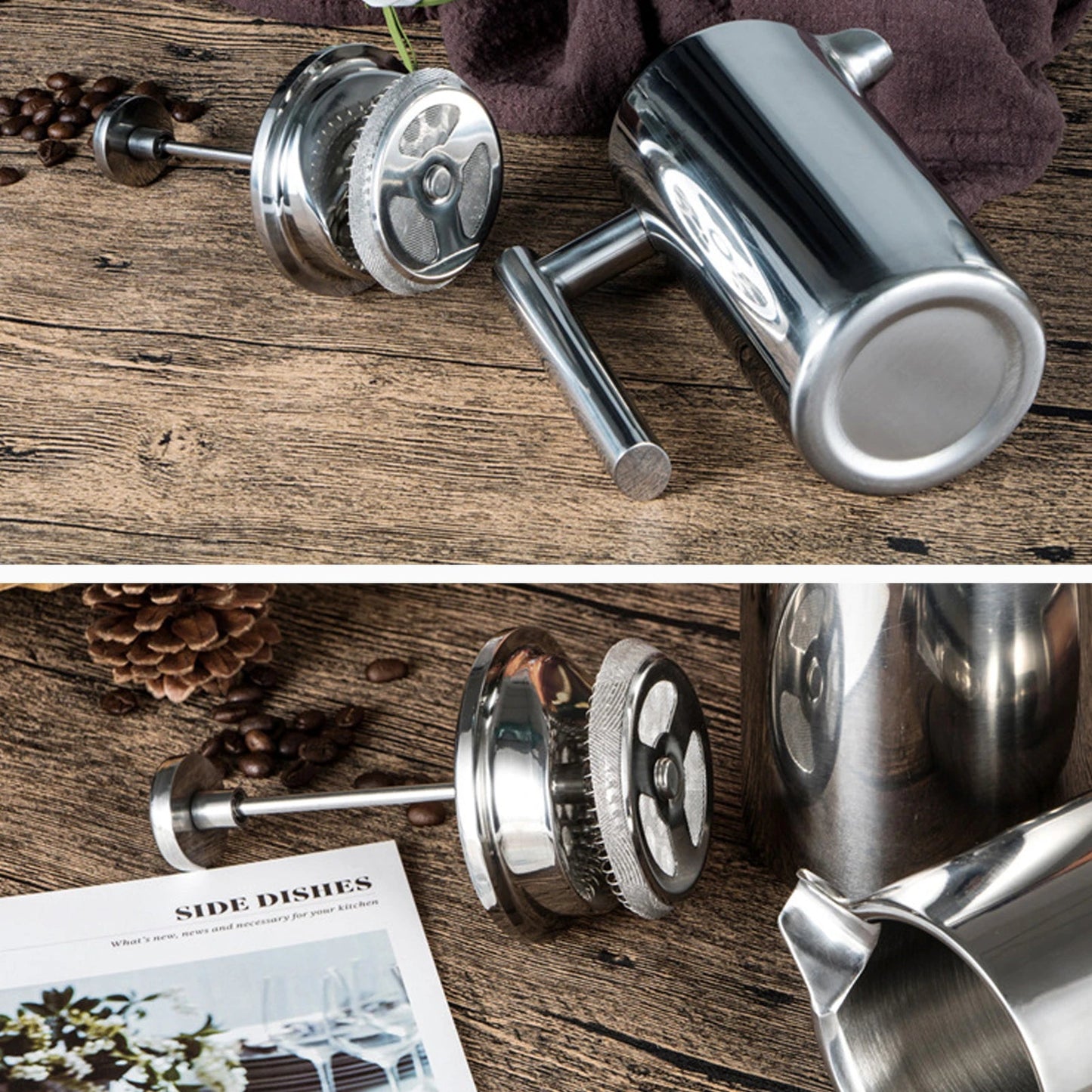 French Press Pot Filter Press Hand - made Coffee Pot Stainless Steel High Quality Double Walled Insulated 350ml/800ml/1000ml - Deems