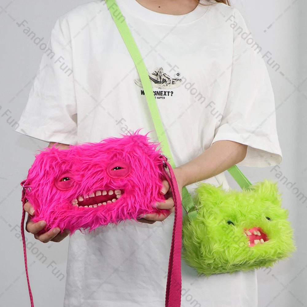 Fuggler Original Plush Shoulder Bag Wide Eyed Weirdo Screech Ugly Tooth Monster Big Head Crossbody Furry Backpack Birthday Gift - Deems