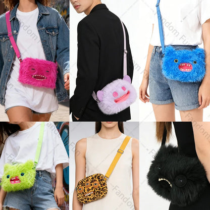 Fuggler Original Plush Shoulder Bag Wide Eyed Weirdo Screech Ugly Tooth Monster Big Head Crossbody Furry Backpack Birthday Gift - Deems