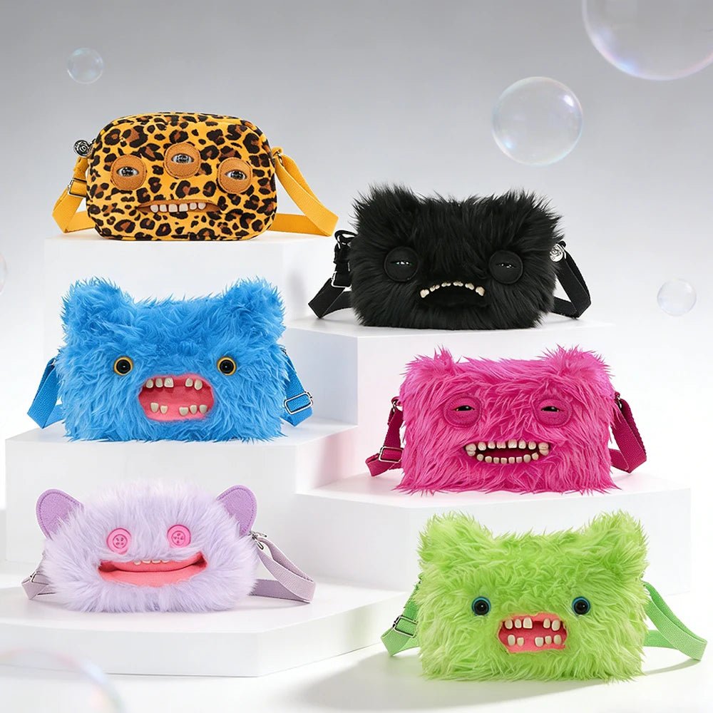 Fuggler Original Plush Shoulder Bag Wide Eyed Weirdo Screech Ugly Tooth Monster Big Head Crossbody Furry Backpack Birthday Gift - Deems