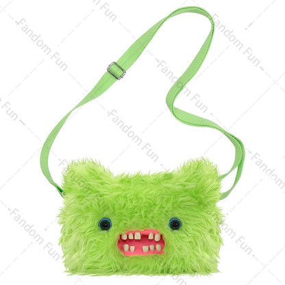 Fuggler Original Plush Shoulder Bag Wide Eyed Weirdo Screech Ugly Tooth Monster Big Head Crossbody Furry Backpack Birthday Gift - Deems