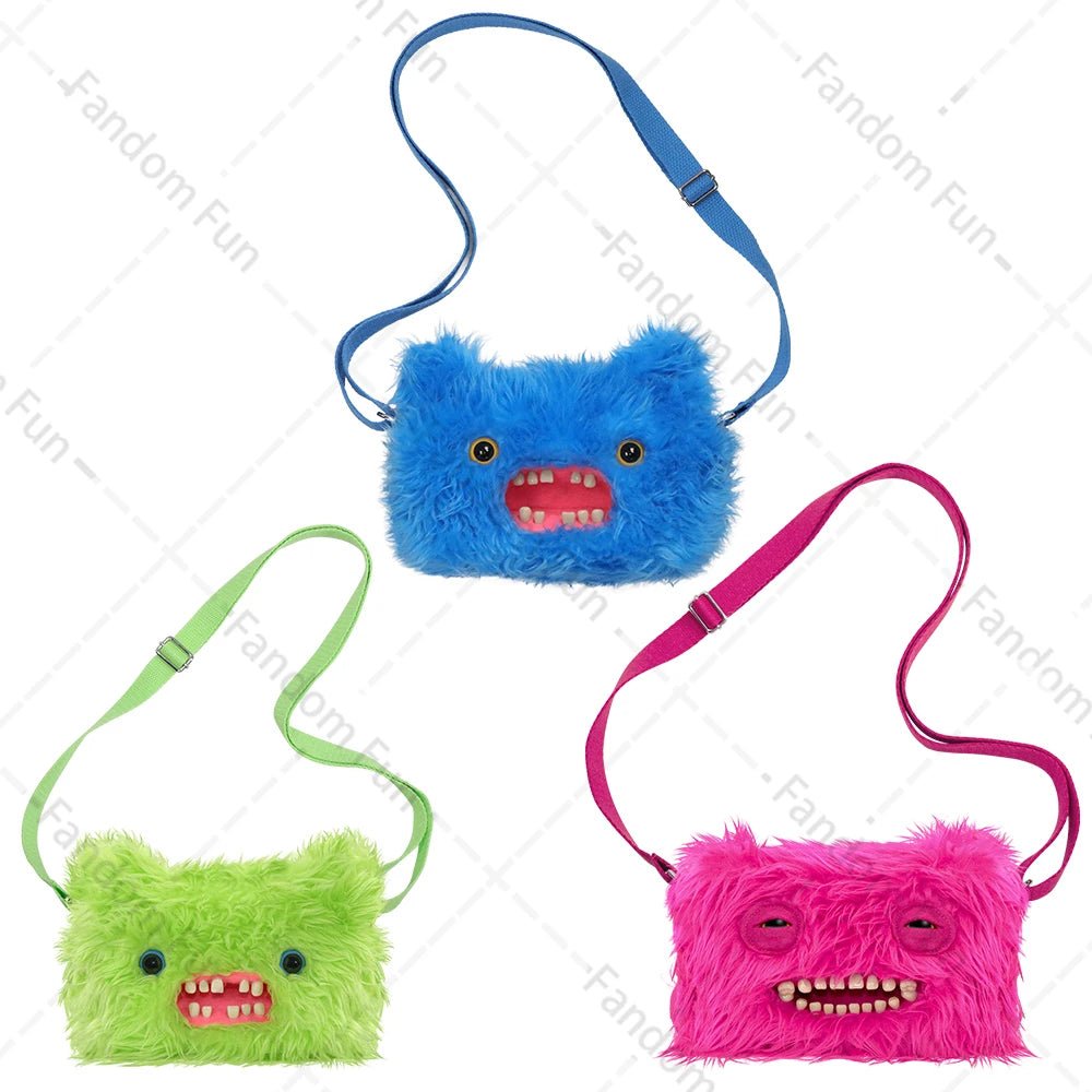 Fuggler Original Plush Shoulder Bag Wide Eyed Weirdo Screech Ugly Tooth Monster Big Head Crossbody Furry Backpack Birthday Gift - Deems