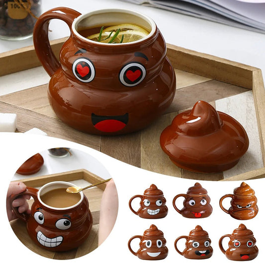 Poop Ceramic Cup,480ml Creative Coffee Cups with Spoon for Home Offices,Naughty Prank Drinkware Mug for Birthday Christmas Gift - Deems