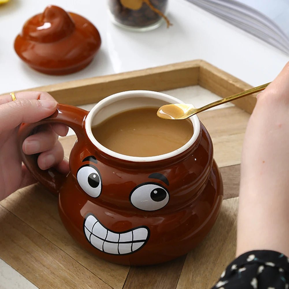 Poop Ceramic Cup,480ml Creative Coffee Cups with Spoon for Home Offices,Naughty Prank Drinkware Mug for Birthday Christmas Gift - Deems