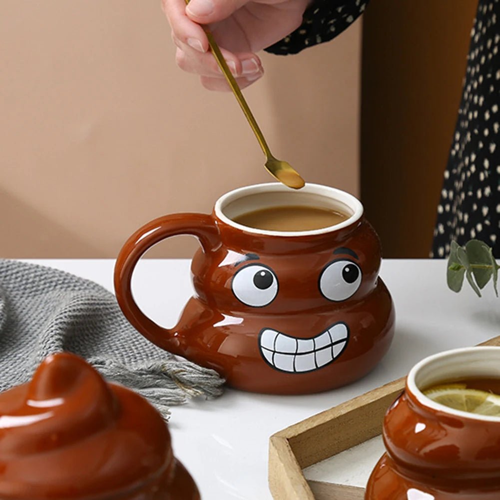 Poop Ceramic Cup,480ml Creative Coffee Cups with Spoon for Home Offices,Naughty Prank Drinkware Mug for Birthday Christmas Gift - Deems