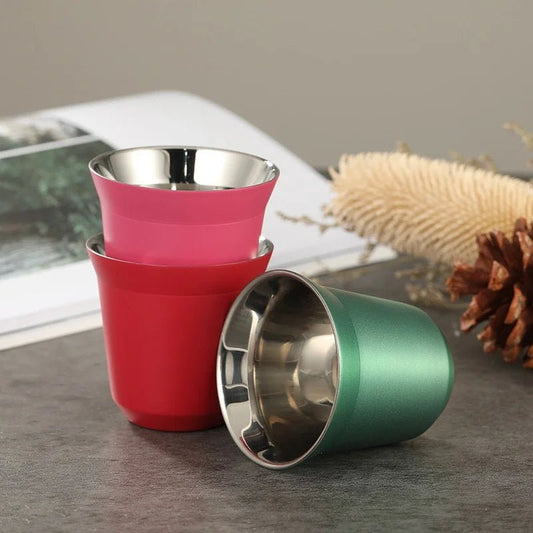 Summer New Simple Flat Bottom Cup Stainless Steel Double - layer Inner Tank Capsule Coffee Cup High - grade Solid Color Water Cup - Deems