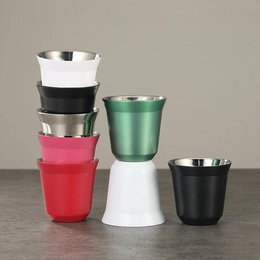 Summer New Simple Flat Bottom Cup Stainless Steel Double - layer Inner Tank Capsule Coffee Cup High - grade Solid Color Water Cup - Deems