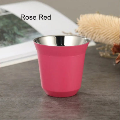 Summer New Simple Flat Bottom Cup Stainless Steel Double - layer Inner Tank Capsule Coffee Cup High - grade Solid Color Water Cup - Deems