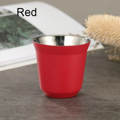 Summer New Simple Flat Bottom Cup Stainless Steel Double - layer Inner Tank Capsule Coffee Cup High - grade Solid Color Water Cup - Deems